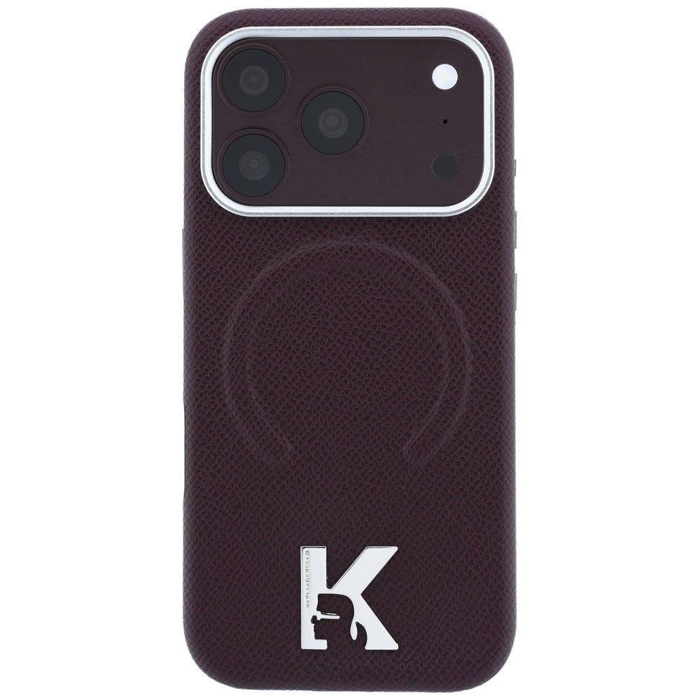 MagSafe pouzdro pro Apple iPhone 18 Pro / 17 Pro, Karl Lagerfeld, Ražený kroužek s texturou, Tmavě červená