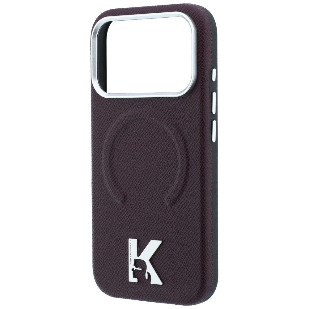 MagSafe pouzdro pro Apple iPhone 18 Pro / 17 Pro, Karl Lagerfeld, Ražený kroužek s texturou, Tmavě červená