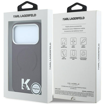 MagSafe pouzdro pro Apple iPhone 18 Pro / 17 Pro, Karl Lagerfeld, Ražený kroužek s texturou, Tmavě červená