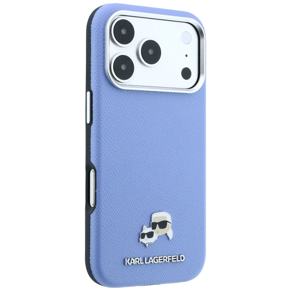 MagSafe pouzdro pro Apple iPhone 18 Pro / 17 Pro, Karl Lagerfeld, Grained Karl & Choupette Head's Metal, Bleu