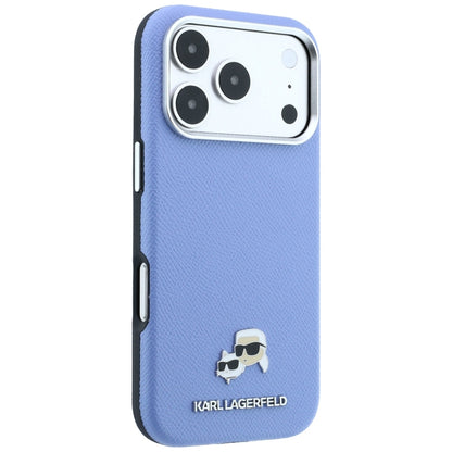 MagSafe pouzdro pro Apple iPhone 18 Pro / 17 Pro, Karl Lagerfeld, Grained Karl & Choupette Head's Metal, Bleu