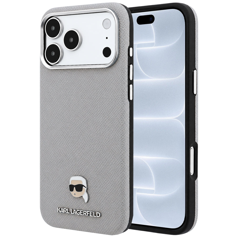 MagSafe pouzdro pro Apple iPhone 18 Pro / 17 Pro, Karl Lagerfeld, Grained Karl Head's Metal, Šedé