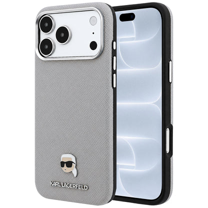 MagSafe pouzdro pro Apple iPhone 18 Pro / 17 Pro, Karl Lagerfeld, Grained Karl Head's Metal, Šedé