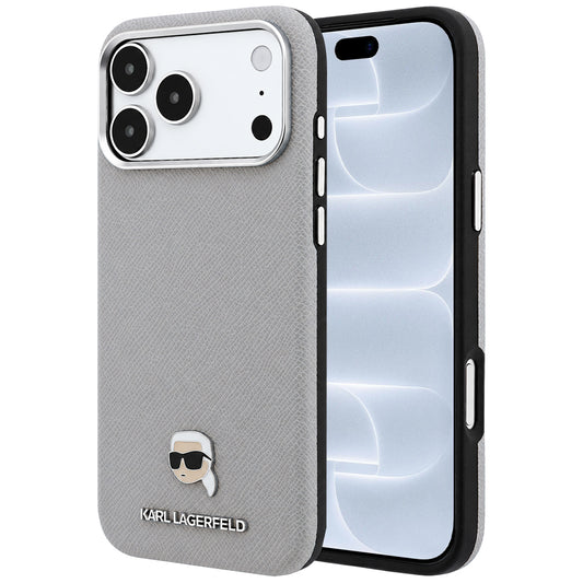 MagSafe pouzdro pro Apple iPhone 18 Pro / 17 Pro, Karl Lagerfeld, Grained Karl Head's Metal, Šedé