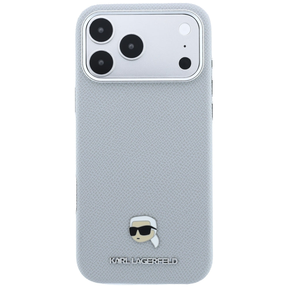 MagSafe pouzdro pro Apple iPhone 18 Pro / 17 Pro, Karl Lagerfeld, Grained Karl Head's Metal, Šedé