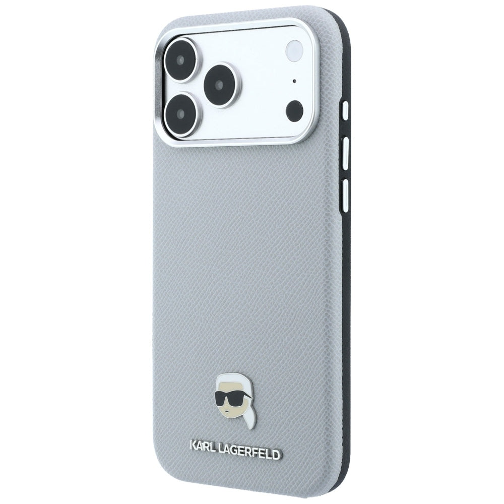 MagSafe pouzdro pro Apple iPhone 18 Pro / 17 Pro, Karl Lagerfeld, Grained Karl Head's Metal, Šedé