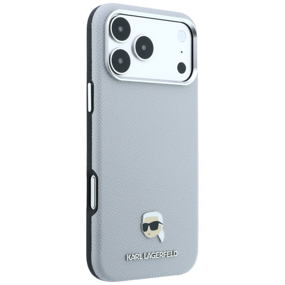 MagSafe pouzdro pro Apple iPhone 18 Pro / 17 Pro, Karl Lagerfeld, Grained Karl Head's Metal, Šedé