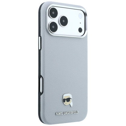 MagSafe pouzdro pro Apple iPhone 18 Pro / 17 Pro, Karl Lagerfeld, Grained Karl Head's Metal, Šedé