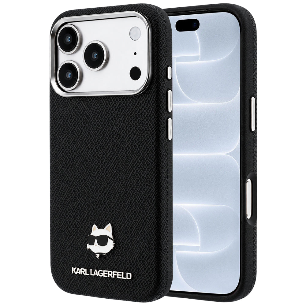 MagSafe pouzdro pro Apple iPhone 18 Pro / 17 Pro, Karl Lagerfeld, Grained Karl Head's Metal, černé