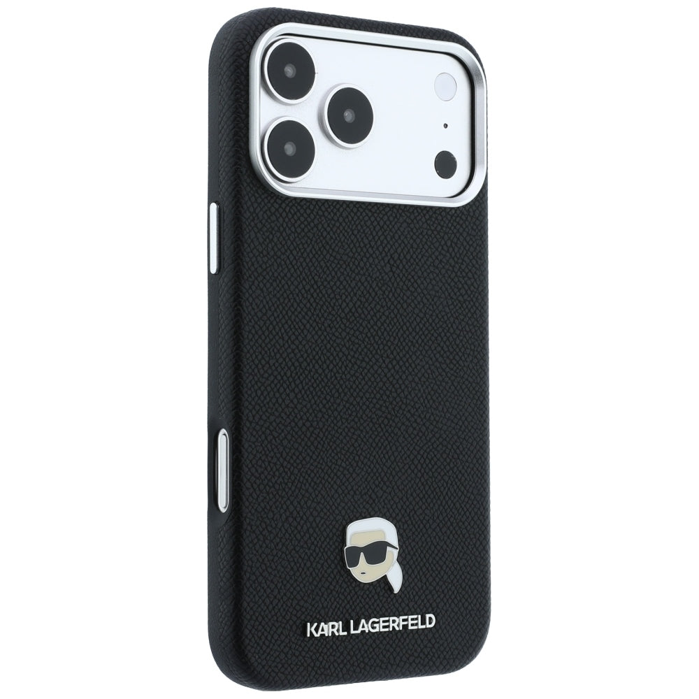 MagSafe pouzdro pro Apple iPhone 18 Pro / 17 Pro, Karl Lagerfeld, Grained Karl Head's Metal, černé