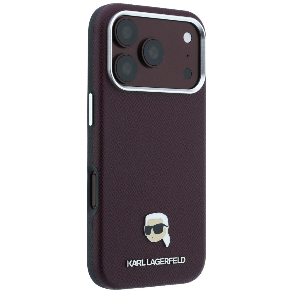 MagSafe pouzdro pro Apple iPhone 18 Pro / 17 Pro, Karl Lagerfeld, Zrnité kovové logo Karlovy hlavy, Tmavě červená