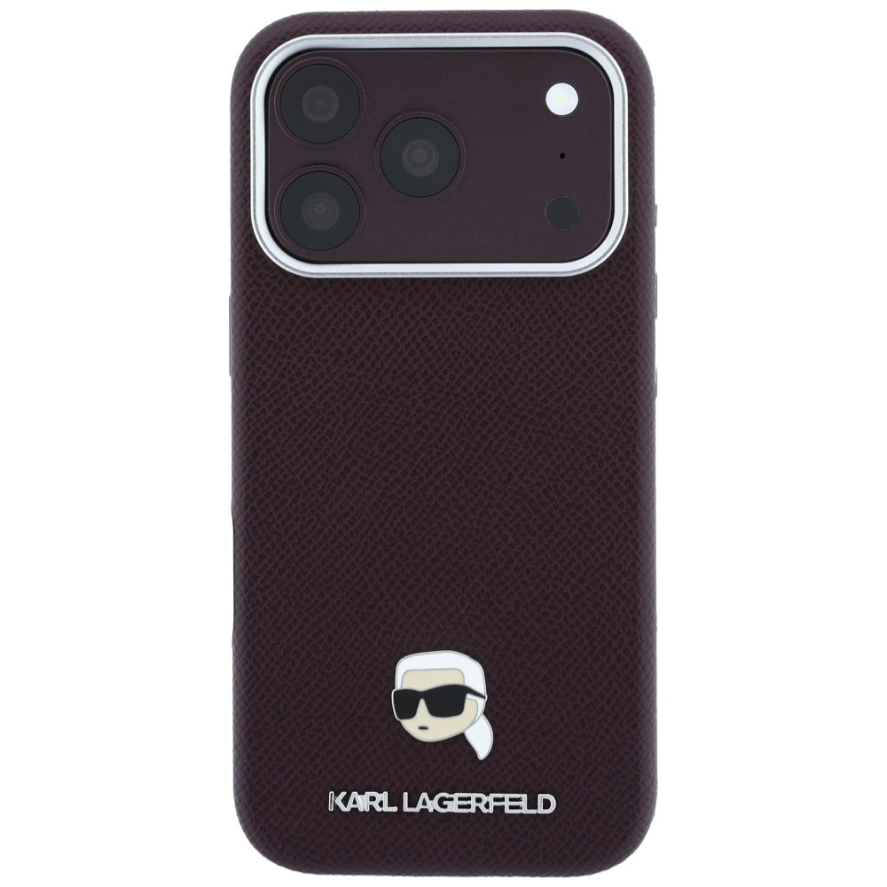 MagSafe pouzdro pro Apple iPhone 18 Pro / 17 Pro, Karl Lagerfeld, Zrnité kovové logo Karlovy hlavy, Tmavě červená