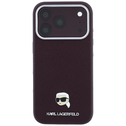 MagSafe pouzdro pro Apple iPhone 18 Pro / 17 Pro, Karl Lagerfeld, Zrnité kovové logo Karlovy hlavy, Tmavě červená