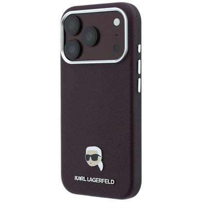 MagSafe pouzdro pro Apple iPhone 18 Pro / 17 Pro, Karl Lagerfeld, Zrnité kovové logo Karlovy hlavy, Tmavě červená