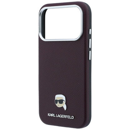 MagSafe pouzdro pro Apple iPhone 18 Pro / 17 Pro, Karl Lagerfeld, Zrnité kovové logo Karlovy hlavy, Tmavě červená