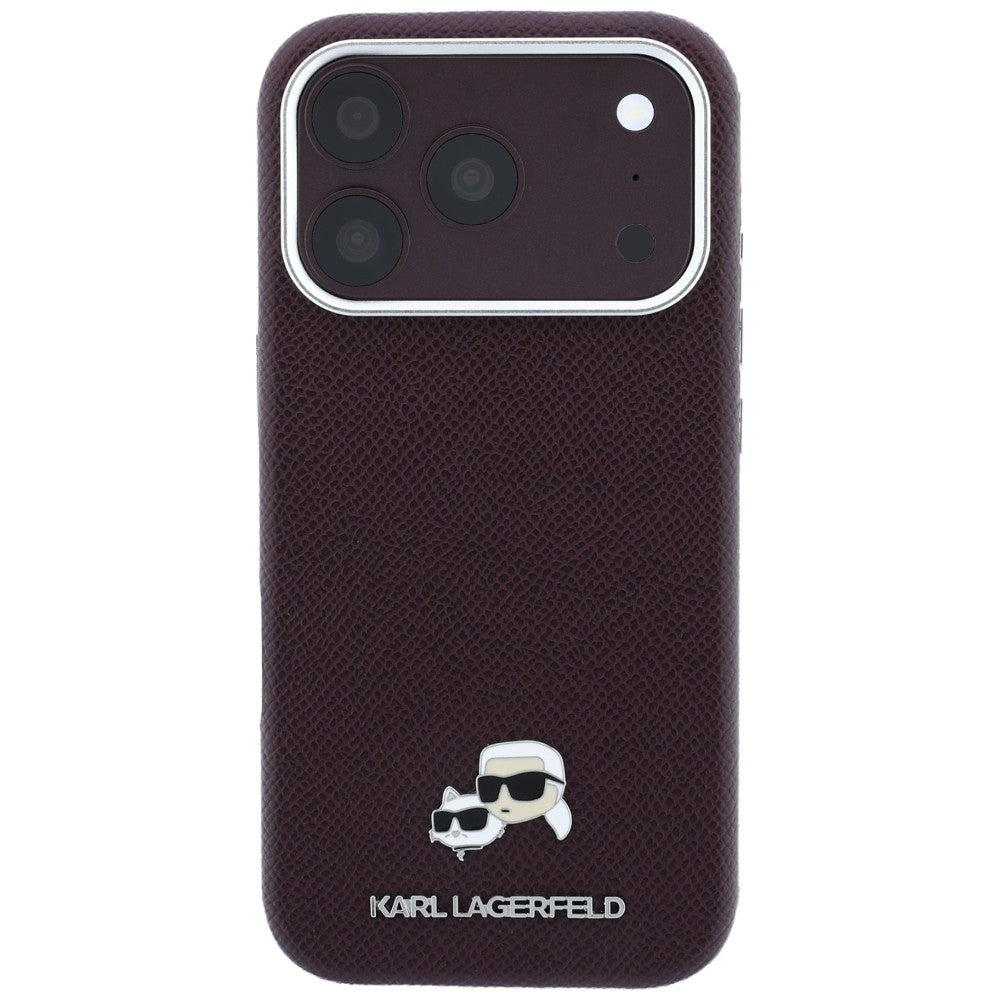 MagSafe pouzdro pro Apple iPhone 18 Pro / 17 Pro, Karl Lagerfeld, Grained KC Heads, Tmavě červená