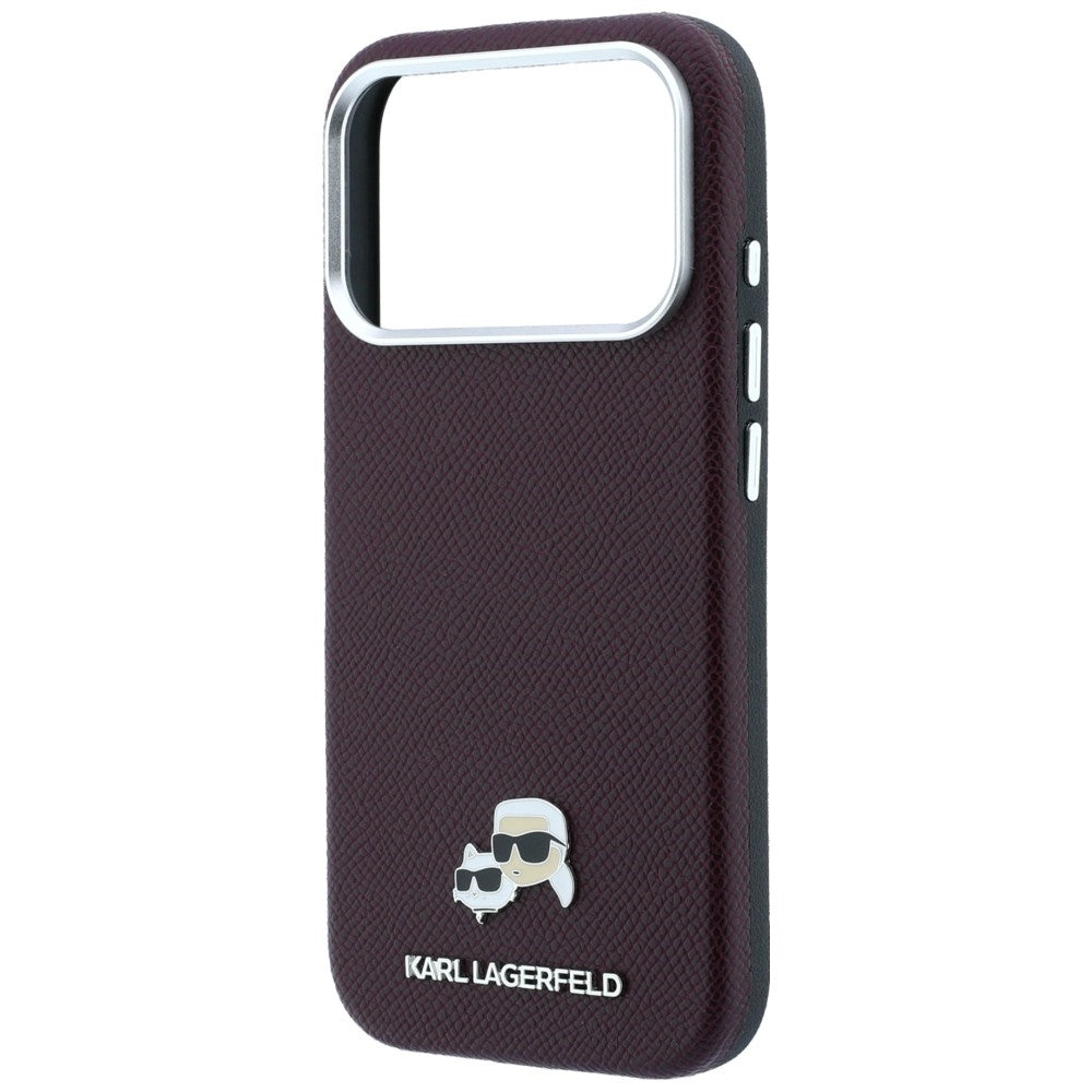 MagSafe pouzdro pro Apple iPhone 18 Pro / 17 Pro, Karl Lagerfeld, Grained KC Heads, Tmavě červená