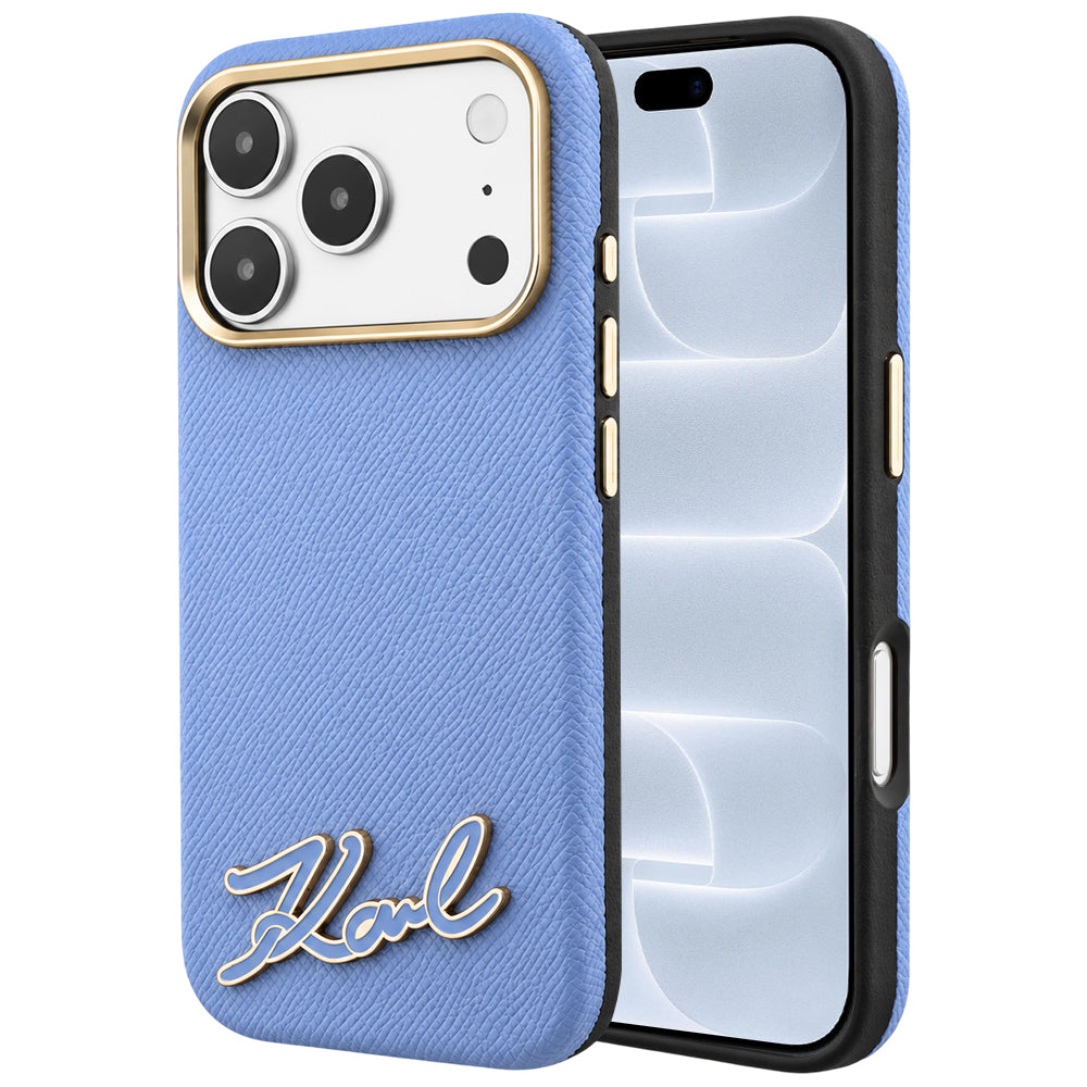 MagSafe pouzdro pro Apple iPhone 18 Pro / 17 Pro, Karl Lagerfeld, Logo z texturované pryskyřice, modré