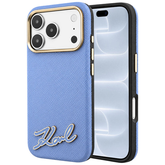 MagSafe pouzdro pro Apple iPhone 18 Pro / 17 Pro, Karl Lagerfeld, Logo z texturované pryskyřice, modré