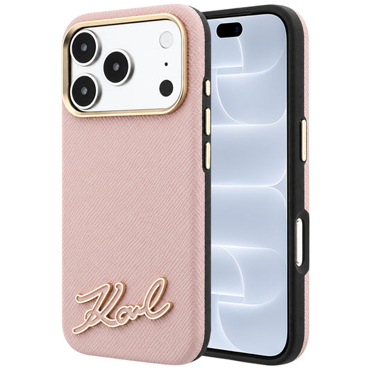 MagSafe pouzdro pro Apple iPhone 18 Pro / 17 Pro, Karl Lagerfeld, Logo z texturované pryskyřice, Růžové
