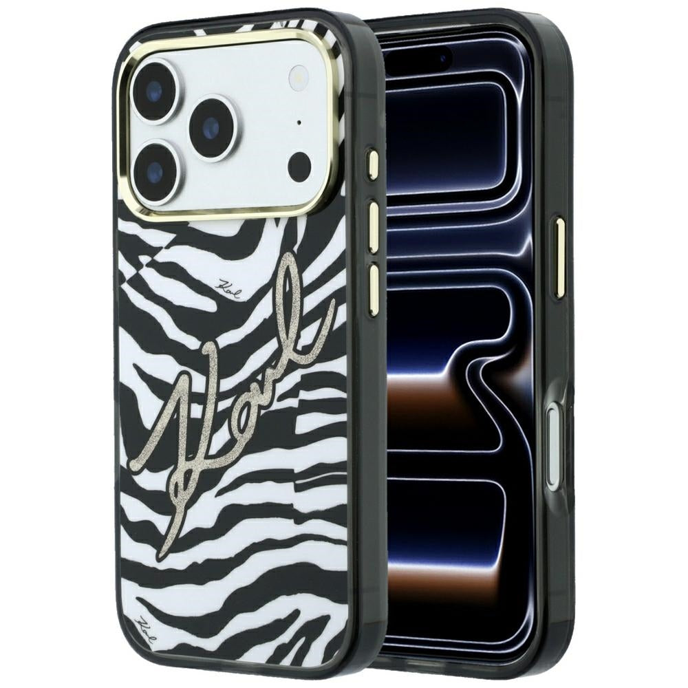 MagSafe pouzdro pro Apple iPhone 18 Pro / 17 Pro, Karl Lagerfeld, HC IML Signature Zebra Glitter Gold, Černá