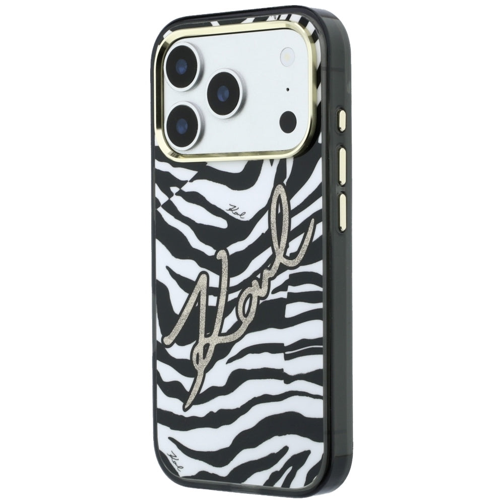 MagSafe pouzdro pro Apple iPhone 18 Pro / 17 Pro, Karl Lagerfeld, HC IML Signature Zebra Glitter Gold, Černá