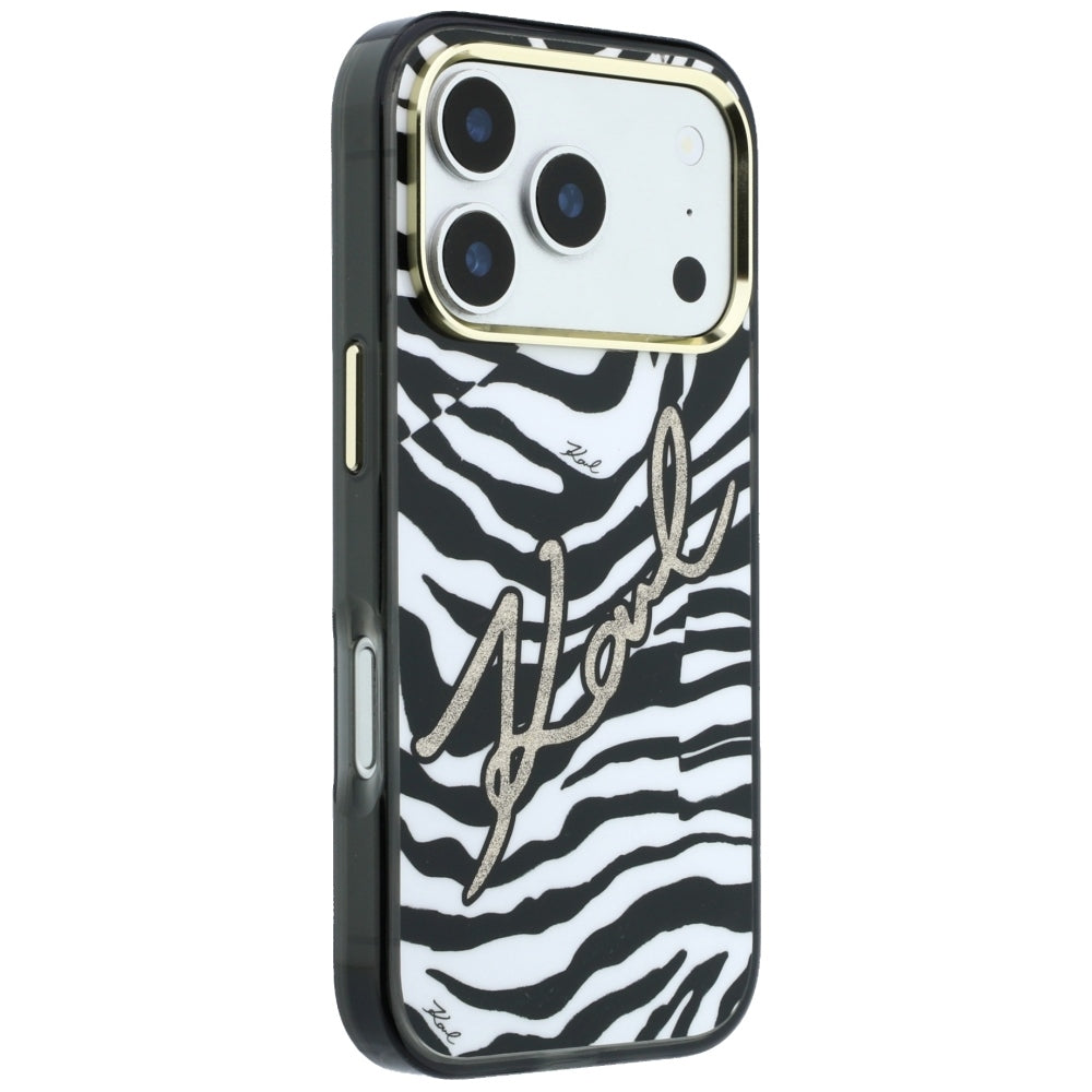 MagSafe pouzdro pro Apple iPhone 18 Pro / 17 Pro, Karl Lagerfeld, HC IML Signature Zebra Glitter Gold, Černá