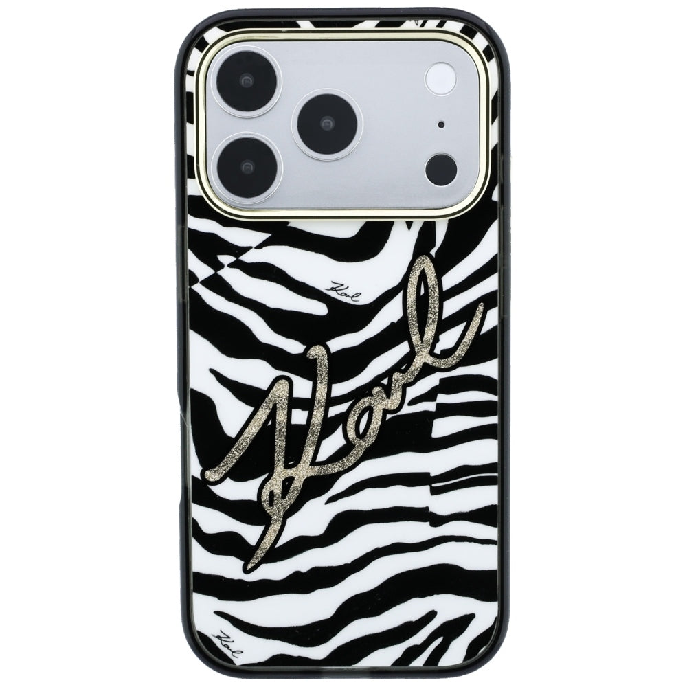 MagSafe pouzdro pro Apple iPhone 18 Pro / 17 Pro, Karl Lagerfeld, HC IML Signature Zebra Glitter Gold, Černá
