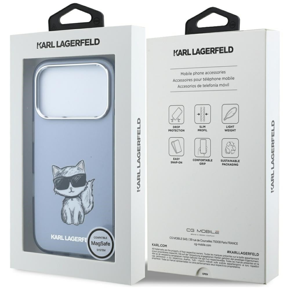 MagSafe pouzdro pro Apple iPhone 18 Pro / 17 Pro, Karl Lagerfeld, IML Choupette Body Sketch Print, Modrá