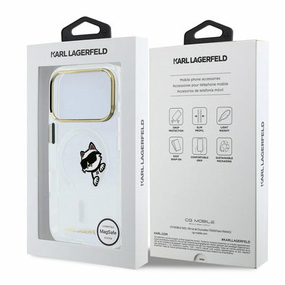 MagSafe Case for Apple iPhone 18 Pro / 17 Pro, Karl Lagerfeld, IML Peekaboo Print and Metal Frame, Transparent