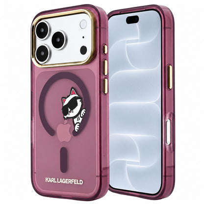 Pouzdro MagSafe pro Apple iPhone 18 Pro / 17 Pro, Karl Lagerfeld, IML Peekaboo Print and Metal Frame, vínové