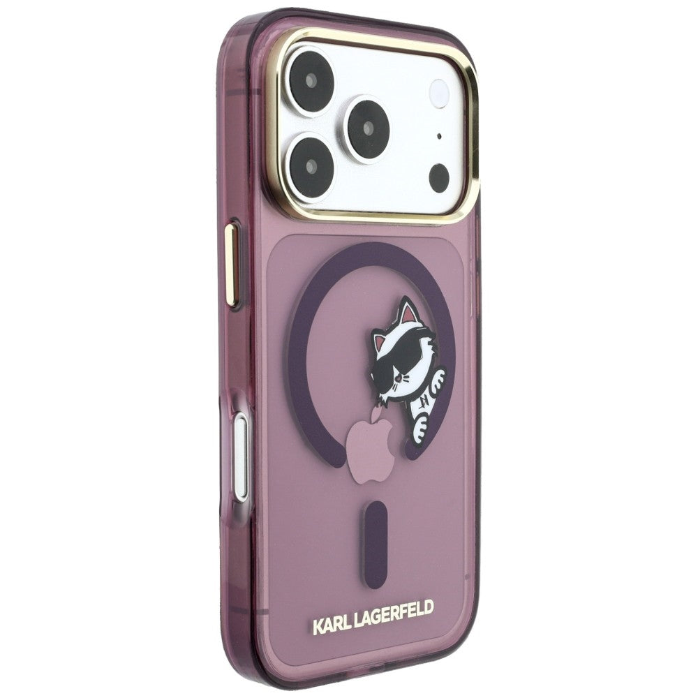 Pouzdro MagSafe pro Apple iPhone 18 Pro / 17 Pro, Karl Lagerfeld, IML Peekaboo Print and Metal Frame, vínové
