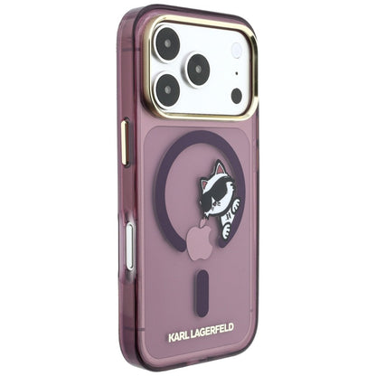 Pouzdro MagSafe pro Apple iPhone 18 Pro / 17 Pro, Karl Lagerfeld, IML Peekaboo Print and Metal Frame, vínové