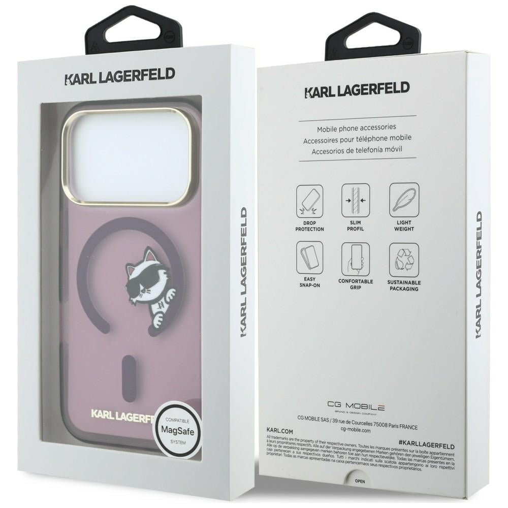 Pouzdro MagSafe pro Apple iPhone 18 Pro / 17 Pro, Karl Lagerfeld, IML Peekaboo Print and Metal Frame, vínové