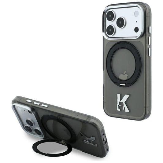 MagSafe pouzdro pro Apple iPhone 18 Pro / 17 Pro, Karl Lagerfeld, IML Ring Stand Kameo Metal, Černé