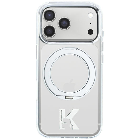 MagSafe pouzdro pro Apple iPhone 18 Pro / 17 Pro, Karl Lagerfeld, IML Ring Stand Kameo Metal, Průhledné
