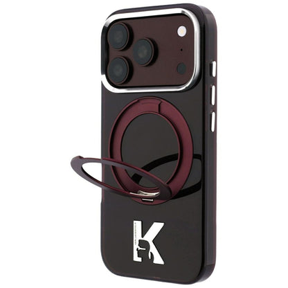 MagSafe pouzdro pro Apple iPhone 18 Pro / 17 Pro, Karl Lagerfeld, IML Ring Stand Kameo Metal, vínová