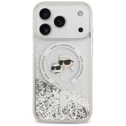 MagSafe pouzdro pro Apple iPhone 18 Pro / 17 Pro, Karl Lagerfeld, Liquid Glitter Karl & Choupette Head's, Transparentní