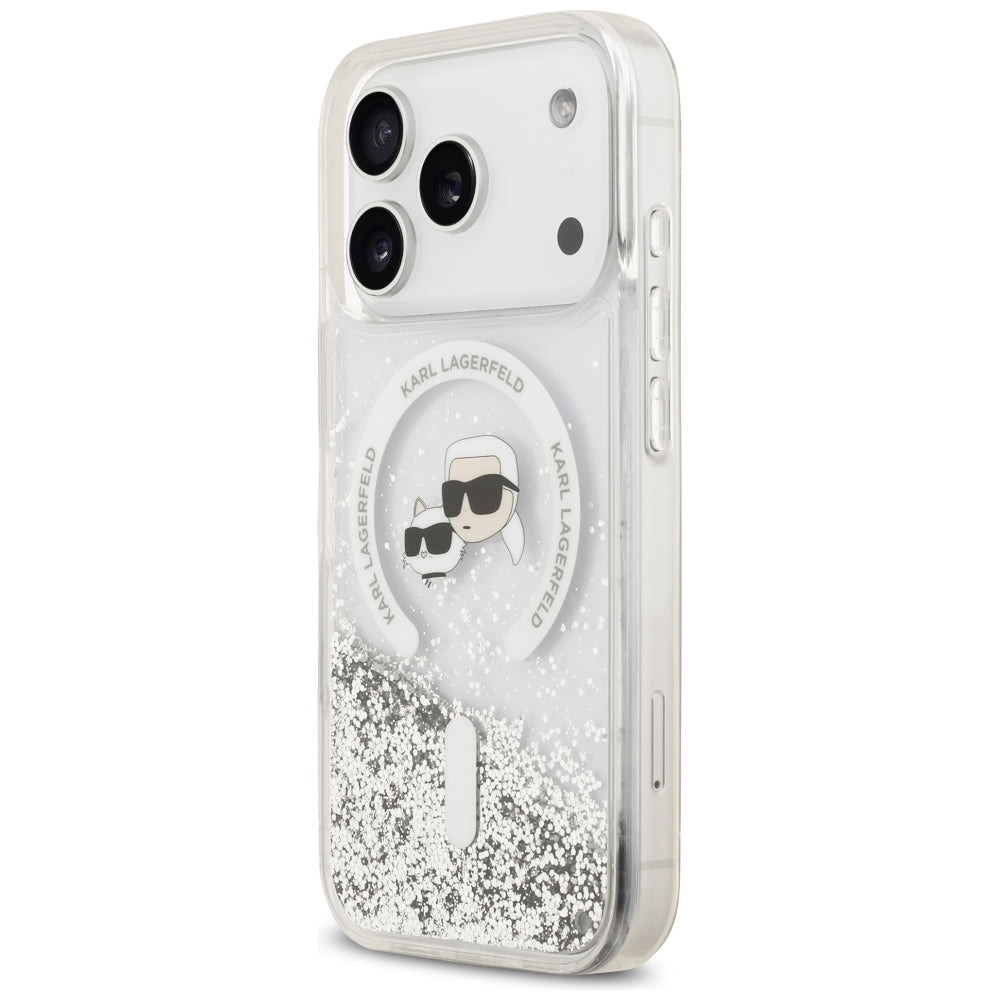 MagSafe pouzdro pro Apple iPhone 18 Pro / 17 Pro, Karl Lagerfeld, Liquid Glitter Karl & Choupette Head's, Transparentní