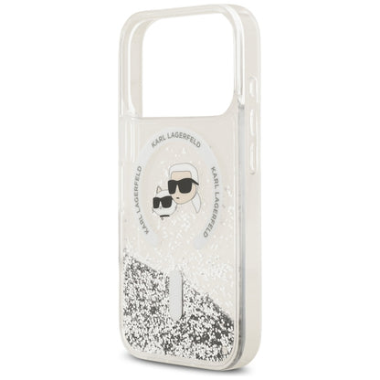 MagSafe pouzdro pro Apple iPhone 18 Pro / 17 Pro, Karl Lagerfeld, Liquid Glitter Karl & Choupette Head's, Transparentní