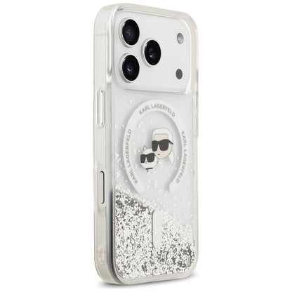 MagSafe pouzdro pro Apple iPhone 18 Pro / 17 Pro, Karl Lagerfeld, Liquid Glitter Karl & Choupette Head's, Transparentní