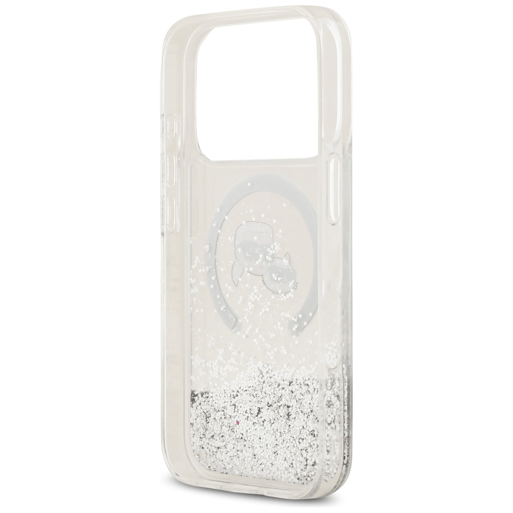 MagSafe pouzdro pro Apple iPhone 18 Pro / 17 Pro, Karl Lagerfeld, Liquid Glitter Karl & Choupette Head's, Transparentní