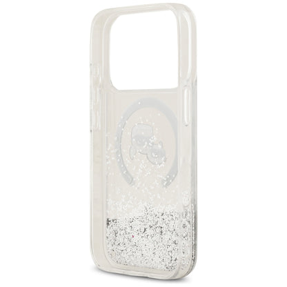 MagSafe pouzdro pro Apple iPhone 18 Pro / 17 Pro, Karl Lagerfeld, Liquid Glitter Karl & Choupette Head's, Transparentní