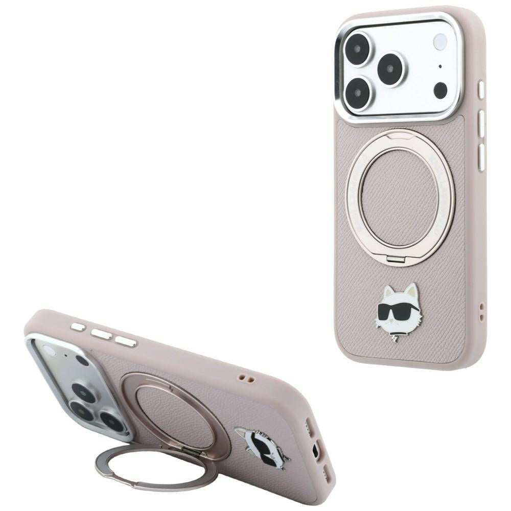 Pouzdro MagSafe pro Apple iPhone 18 Pro / 17 Pro, Karl Lagerfeld, Ring Stand 360 Choupette Pin, růžové