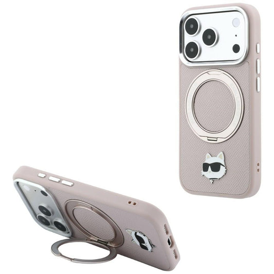 Pouzdro MagSafe pro Apple iPhone 18 Pro / 17 Pro, Karl Lagerfeld, Ring Stand 360 Choupette Pin, růžové
