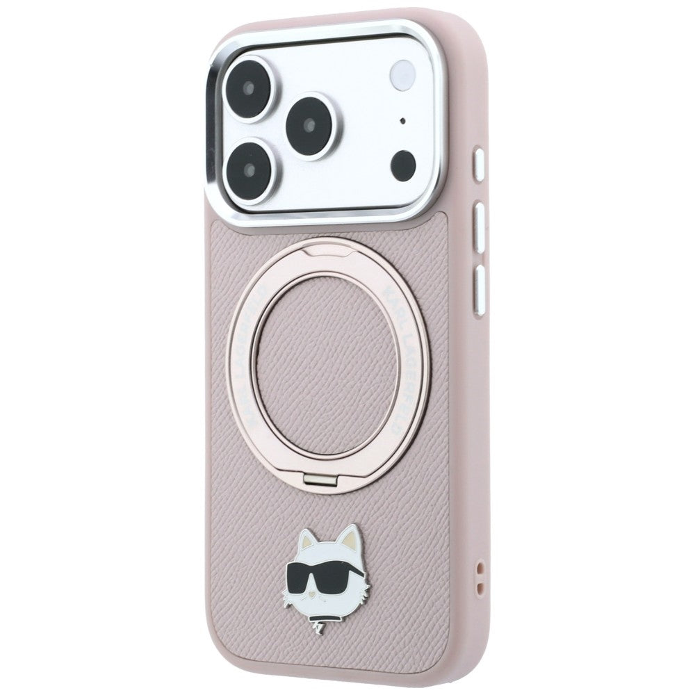 Pouzdro MagSafe pro Apple iPhone 18 Pro / 17 Pro, Karl Lagerfeld, Ring Stand 360 Choupette Pin, růžové