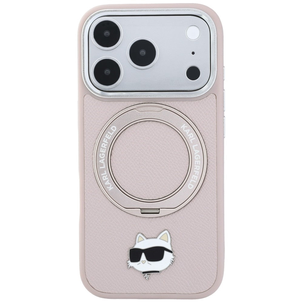 Pouzdro MagSafe pro Apple iPhone 18 Pro / 17 Pro, Karl Lagerfeld, Ring Stand 360 Choupette Pin, růžové