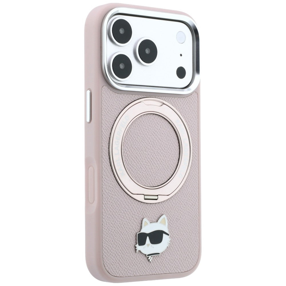 Pouzdro MagSafe pro Apple iPhone 18 Pro / 17 Pro, Karl Lagerfeld, Ring Stand 360 Choupette Pin, růžové