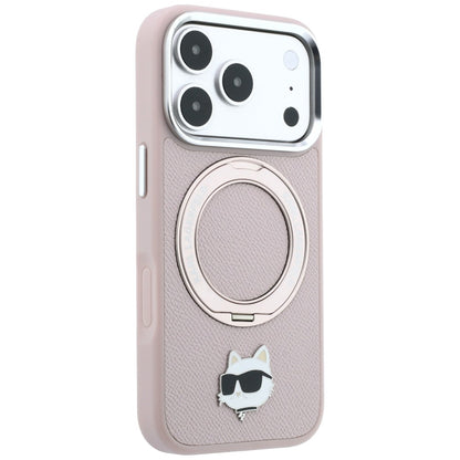 Pouzdro MagSafe pro Apple iPhone 18 Pro / 17 Pro, Karl Lagerfeld, Ring Stand 360 Choupette Pin, růžové
