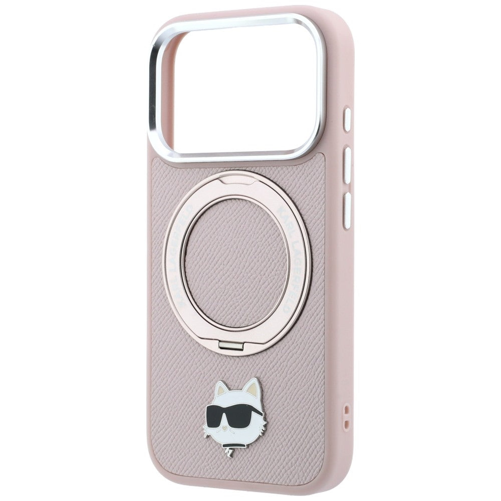 Pouzdro MagSafe pro Apple iPhone 18 Pro / 17 Pro, Karl Lagerfeld, Ring Stand 360 Choupette Pin, růžové